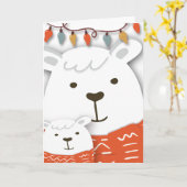 マッチングスカーフの可愛い子と親のホッキョクグマ カード (黄色い花)