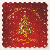 マッチングセットクリスマスレッド金ゴールドツリー星名 ペーパーコースター (正面)