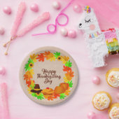 マッチングセット感謝祭グリーン金ゴールドリース帽子7" ペーパープレート (パーティー)