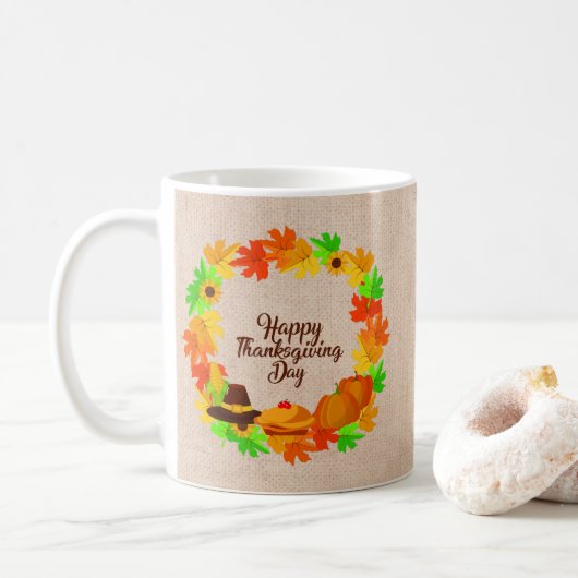 マッチングセット感謝祭グリーン金ゴールドリース帽子 コーヒーマグカップ (ドーナツ)