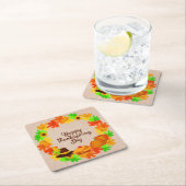 マッチングセット感謝祭グリーン金ゴールドリース帽子 スクエアペーパーコースター (インサイチュ)