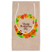 マッチングセット感謝祭グリーン金ゴールドリース帽子 スモールペーパーバッグ (正面)