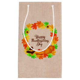 マッチングセット感謝祭グリーン金ゴールドリース帽子 スモールペーパーバッグ