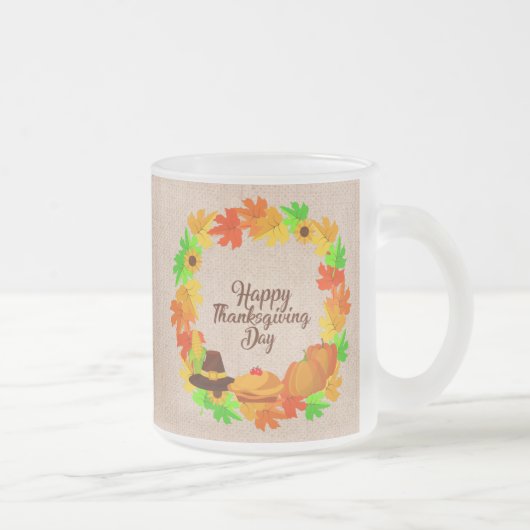 マッチングセット感謝祭グリーン金ゴールドリース帽子 フロストグラスマグカップ (右)