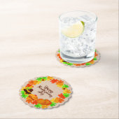 マッチングセット感謝祭グリーン金ゴールドリース帽子 ペーパーコースター (インサイチュ)