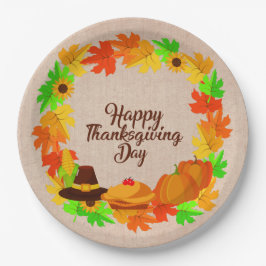 マッチングセット感謝祭グリーン金ゴールドリース帽子 ペーパープレート