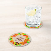 マッチングセット感謝祭グリーン金ゴールドリース帽子 ラウンドペーパーコースター (インサイチュ)