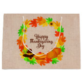 マッチングセット感謝祭グリーン金ゴールドリース帽子 ラージペーパーバッグ (正面)