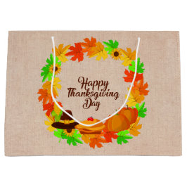 マッチングセット感謝祭グリーン金ゴールドリース帽子 ラージペーパーバッグ