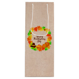 マッチングセット感謝祭グリーン金ゴールドリース帽子 ワインギフトバッグ