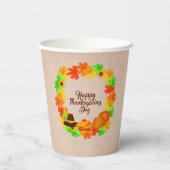 マッチングセット感謝祭グリーン金ゴールドリース帽子 紙コップ (裏面)