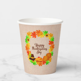 マッチングセット感謝祭グリーン金ゴールドリース帽子 紙コップ