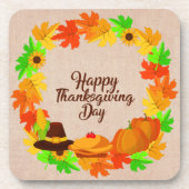 マッチングセット感謝祭リースハットプラスチックコルク コースター (正面)