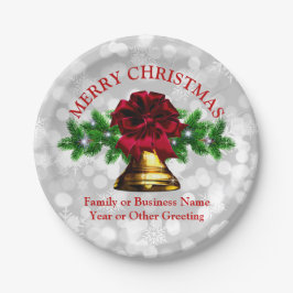 マッチングセット金ゴールドベルレッドボウクリスマス20xx 7" ペーパープレート