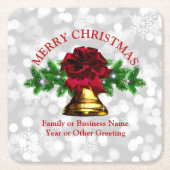マッチングセット金ゴールドベルレッドボウクリスマス スクエアペーパーコースター (正面)