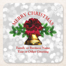 マッチングセット金ゴールドベルレッドボウクリスマス スクエアペーパーコースター
