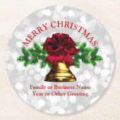 マッチングセット金ゴールドベルレッドボウクリスマス ラウンドペーパーコースター (正面)