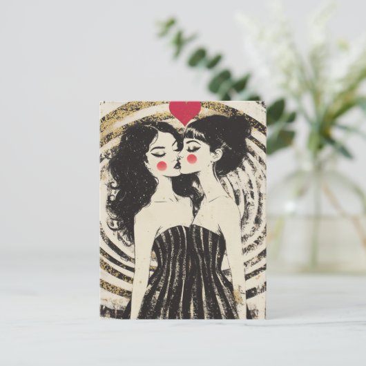 マッチングドキスをするレスで恋をする女性 ポストカード (スタンド正面)