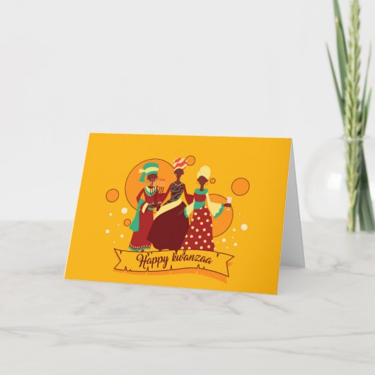 マッチングハッピークワンザ3レディースイエローグリーティング カード (正面)