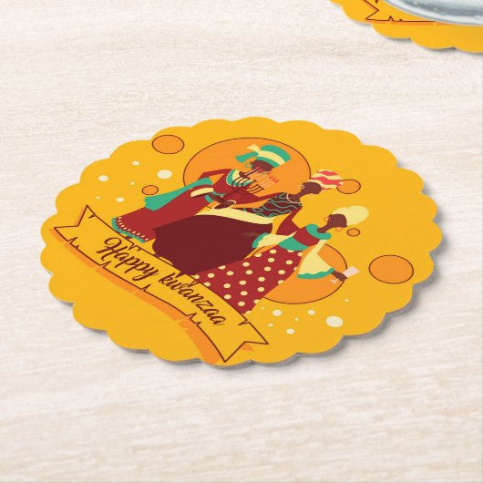 マッチングハッピークワンザ3レディースイエロー ペーパーコースター (アングル)