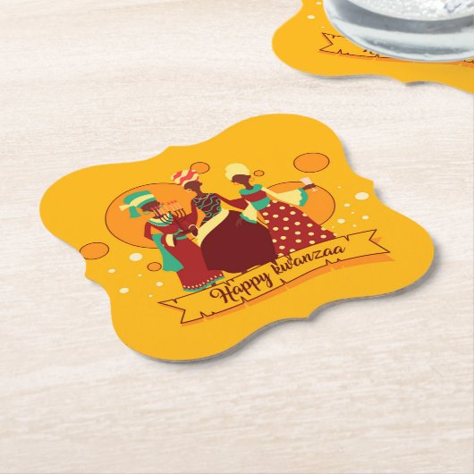 マッチングハッピークワンザ3レディースイエロー ペーパーコースター (アングル)