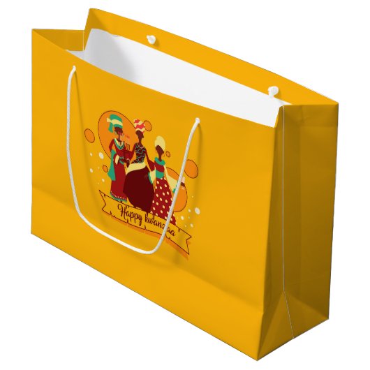 マッチングハッピークワンザ3レディースイエロー ラージペーパーバッグ (正面アングル)