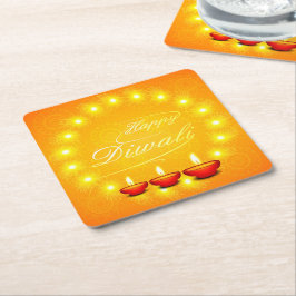 マッチングハッピーディワリイエロー スクエアペーパーコースター