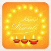 マッチングハッピーディワリイエロー スクエアペーパーコースター (正面)