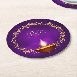 マッチングハッピーディワリパープル ラウンドペーパーコースター