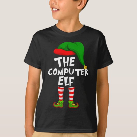 マッチングファミリーおもしろいクリスマスザコンピュータ小妖精や小人 Tシャツ (正面)