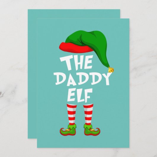 マッチングファミリーおもしろいクリスマスザパパ小妖精や小人 招待状 (正面/裏面)