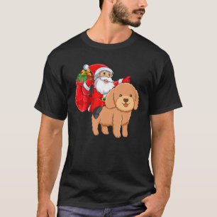 マッチングファミリーおもしろいサンタ乗馬トイプードル犬 Tシャツ
