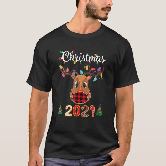 マッチングファミリークリスマス2021プレイドマスクルドルフ Tシャツ (正面)