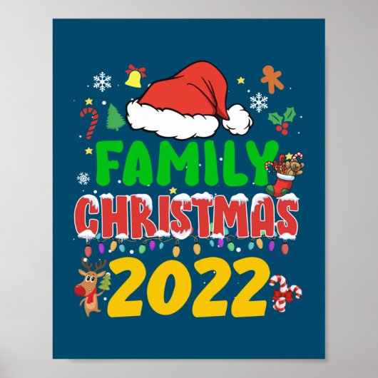 マッチングファミリークリスマス2022チームサンタ小妖精や小人スクア ポスター (正面)