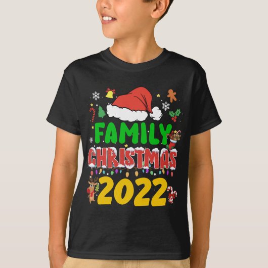 マッチングファミリークリスマス2022チームサンタ小妖精や小人スクア Tシャツ (正面)