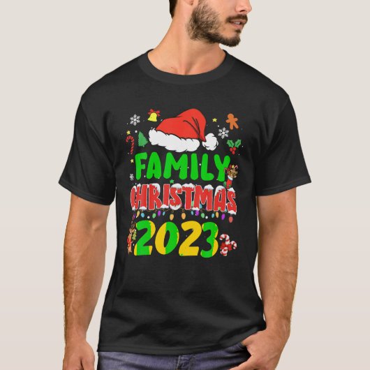 マッチングファミリークリスマス2023チームサンタ小妖精や小人スクア Tシャツ (正面)