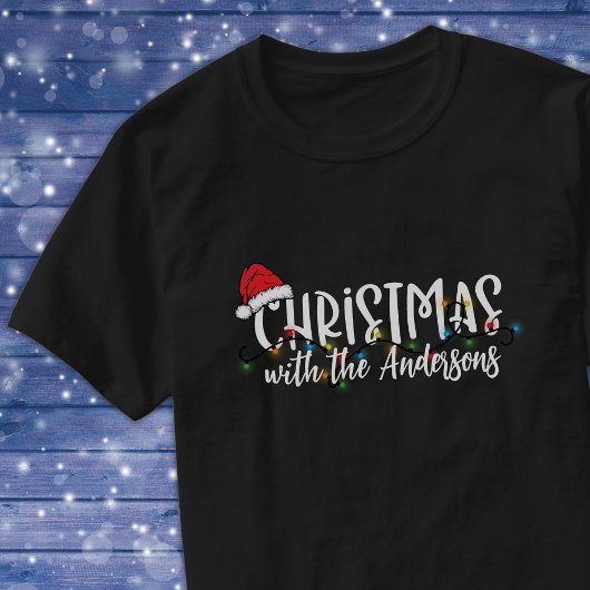 マッチングファミリーストリングライトサンタハットクリスマス Tシャツ