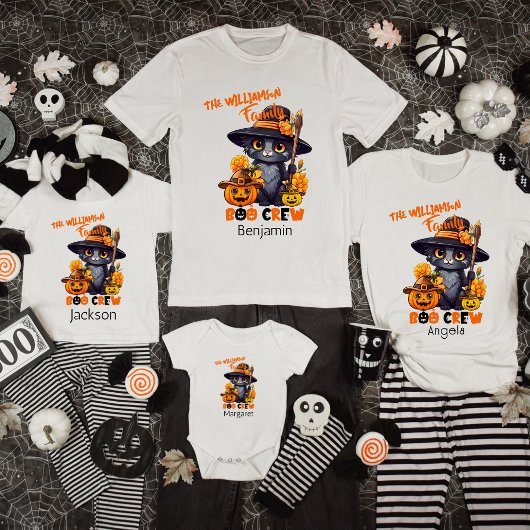マッチングファミリー名ハロウィーンキャットカボチャ Tシャツ