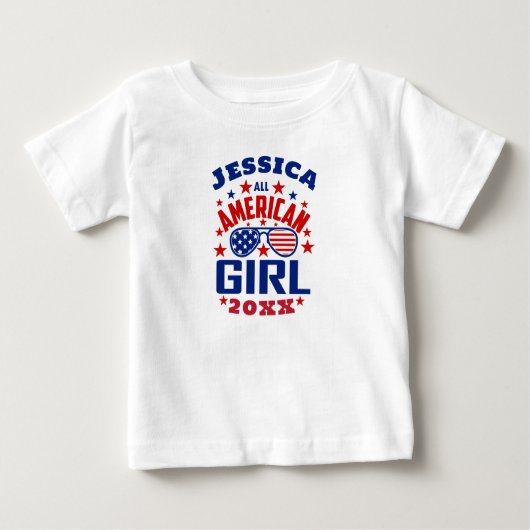 マッチングファミリー名7月4日オールアメリカン・ガール ベビーTシャツ (正面)