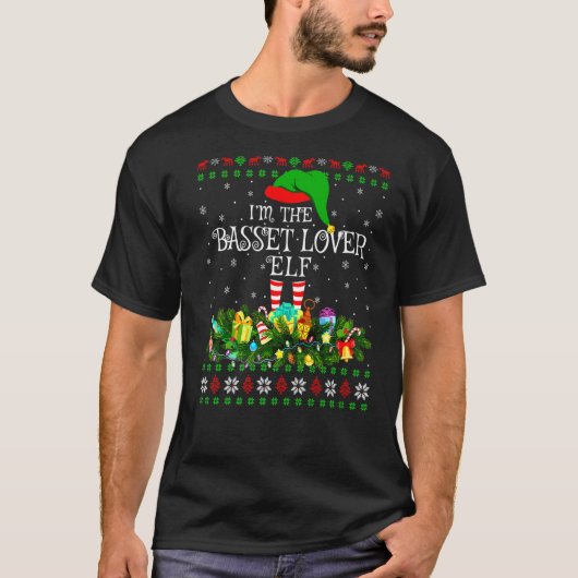 マッチングファミリー醜いバスセットハウンド小妖精や小人クリスマス Tシャツ (正面)