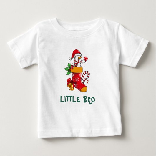 マッチングファミリー雪だるまクリスマス名前をカスタムする ベビーTシャツ (正面)