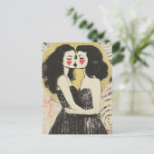 マッチングブキスをするラックドレスに恋をする女性 ポストカード (スタンド正面)