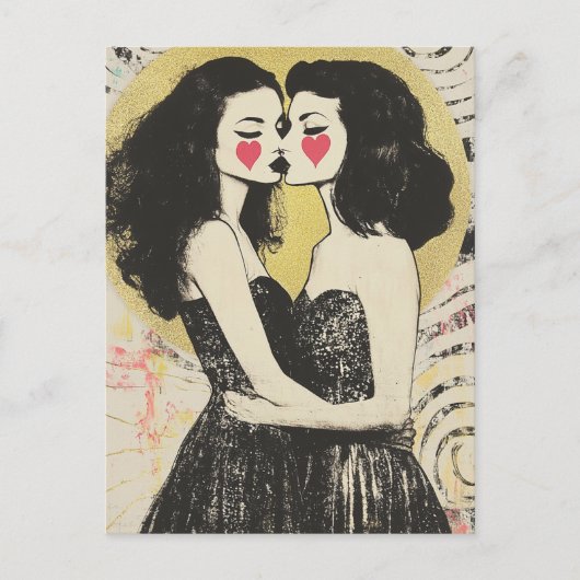 マッチングブキスをするラックドレスに恋をする女性 ポストカード (正面)