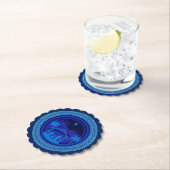 マッチングブルー出生クリスマススカロップラウンド ペーパーコースター (インサイチュ)