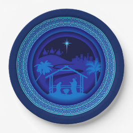 マッチングブルー出生クリスマス9" ペーパープレート