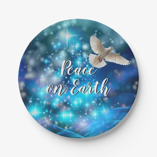 マッチングブルー鳩ピースクリスマス7" ペーパープレート (正面)