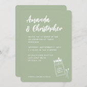 マッチ作り天国レトロセージ結婚グリーン 招待状 (正面/裏面)