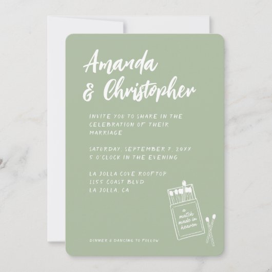 マッチ作り天国レトロセージ結婚グリーン 招待状 (正面)