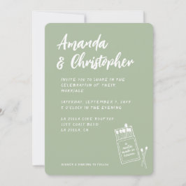 マッチ作り天国レトロセージ結婚グリーン 招待状