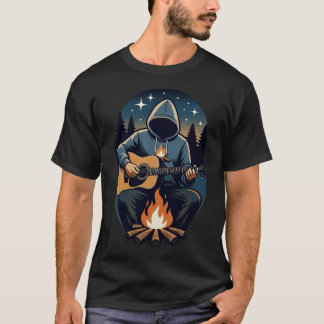 マッチ棒に火がついたギター / キャンプTシャツ Tシャツ